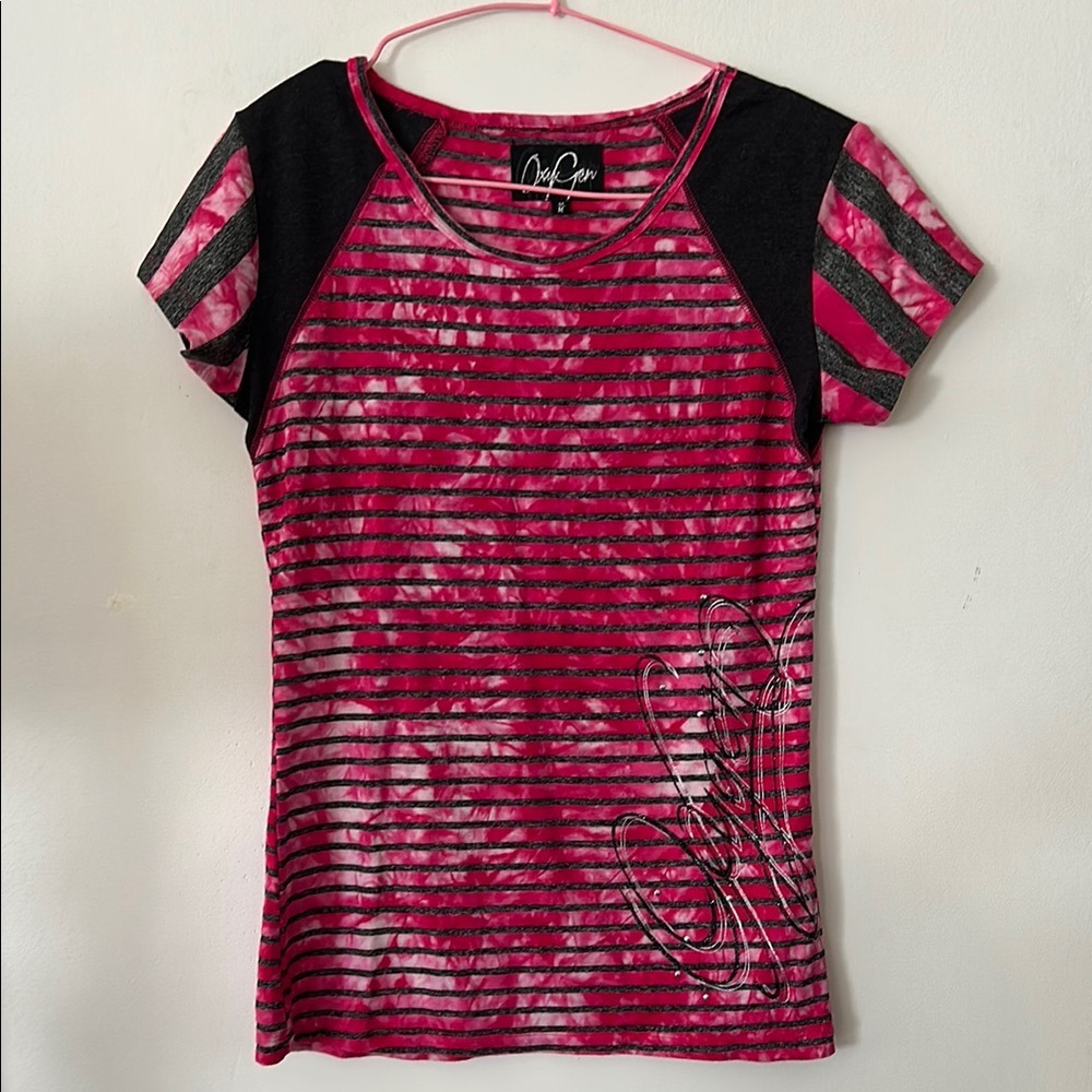 OXYGEN Pink and Black Striped T-Shirt